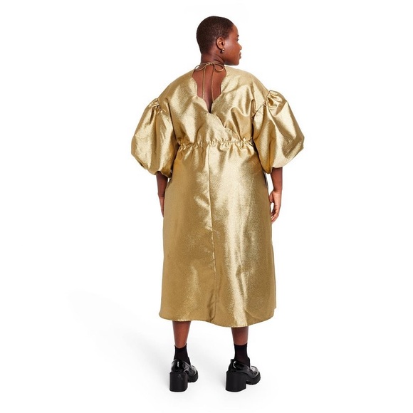 🔖 KIKA VARGAS x Target Women's Puff Sleeve Scallop Back Midi Dress - Gold - Picture 9 of 15